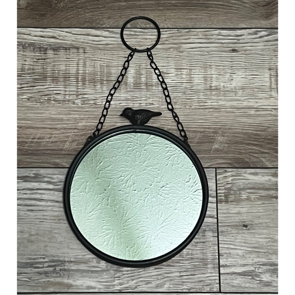 Decorative Hanging Round Mirror With Black Bird Accent